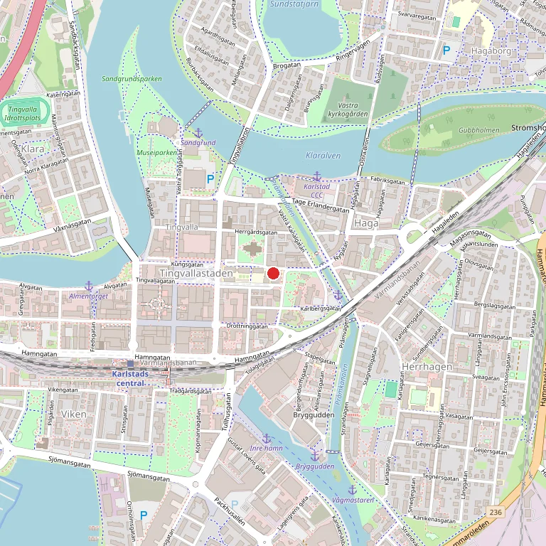 Platskarta över centrala Karlstad kring Östra Torggatan
